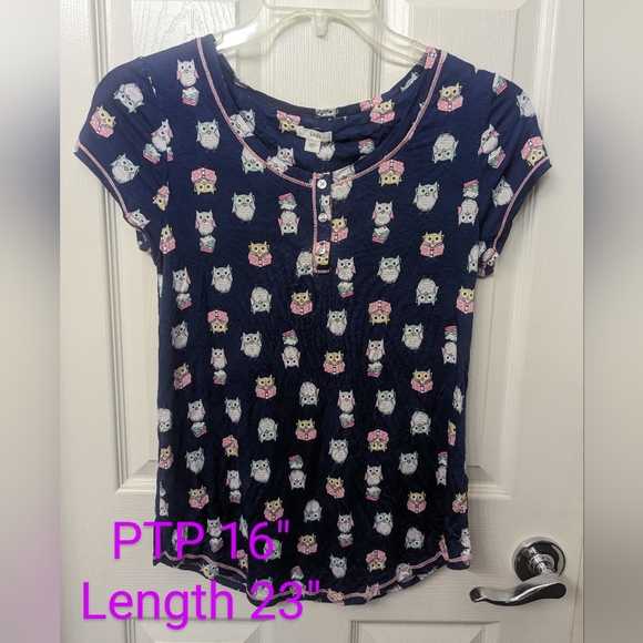 Layla NWT S Blue Owls & Books Sleep Top - Picture 7 of 8